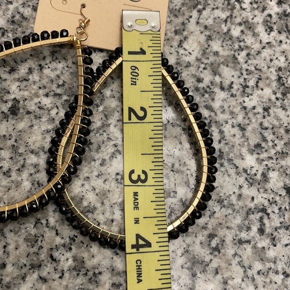 Stunning Large Black and Gold Hoop Hook Earrings - Picture 2 of 2